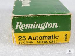 50 Rounds Remington .25 Auto 50 Grain Metal Case Ammo