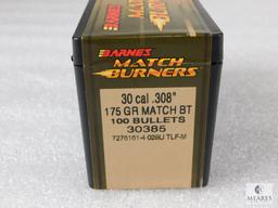 100 Count Barnes Match Burners .30 Caliber .308 175 Grain Match Boat Tail Bullets For Reloading