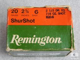 25 Rounds Remington 20 Gauge 2-3/4" 6 Shot Shells