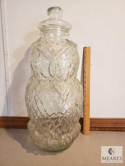 LARGE 24" Tall Clear Glass The Wise Old Owl Jar with Lid