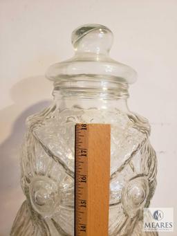 LARGE 24" Tall Clear Glass The Wise Old Owl Jar with Lid