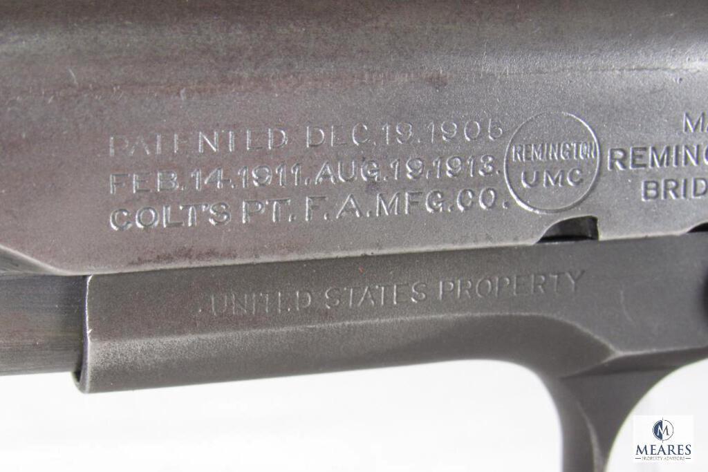 1918 US Army Military Colt Remington UMC 1911 .45 ACP Semi-Auto Pistol United States Property