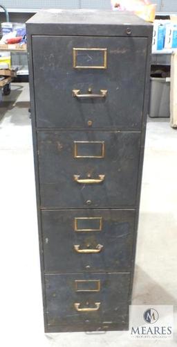 VIntage 4 Drawer Metal with Brass Accents File Cabinet