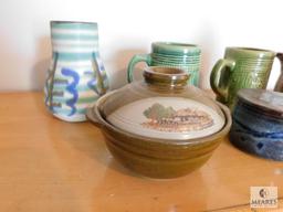 Lot of Pottery Stoneware Bowls, Vases, and Mugs