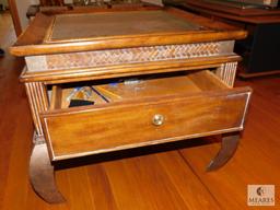 Wood and Metal Base Side Table with Glass Top