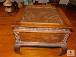 Wood and Metal Base Side Table with Glass Top
