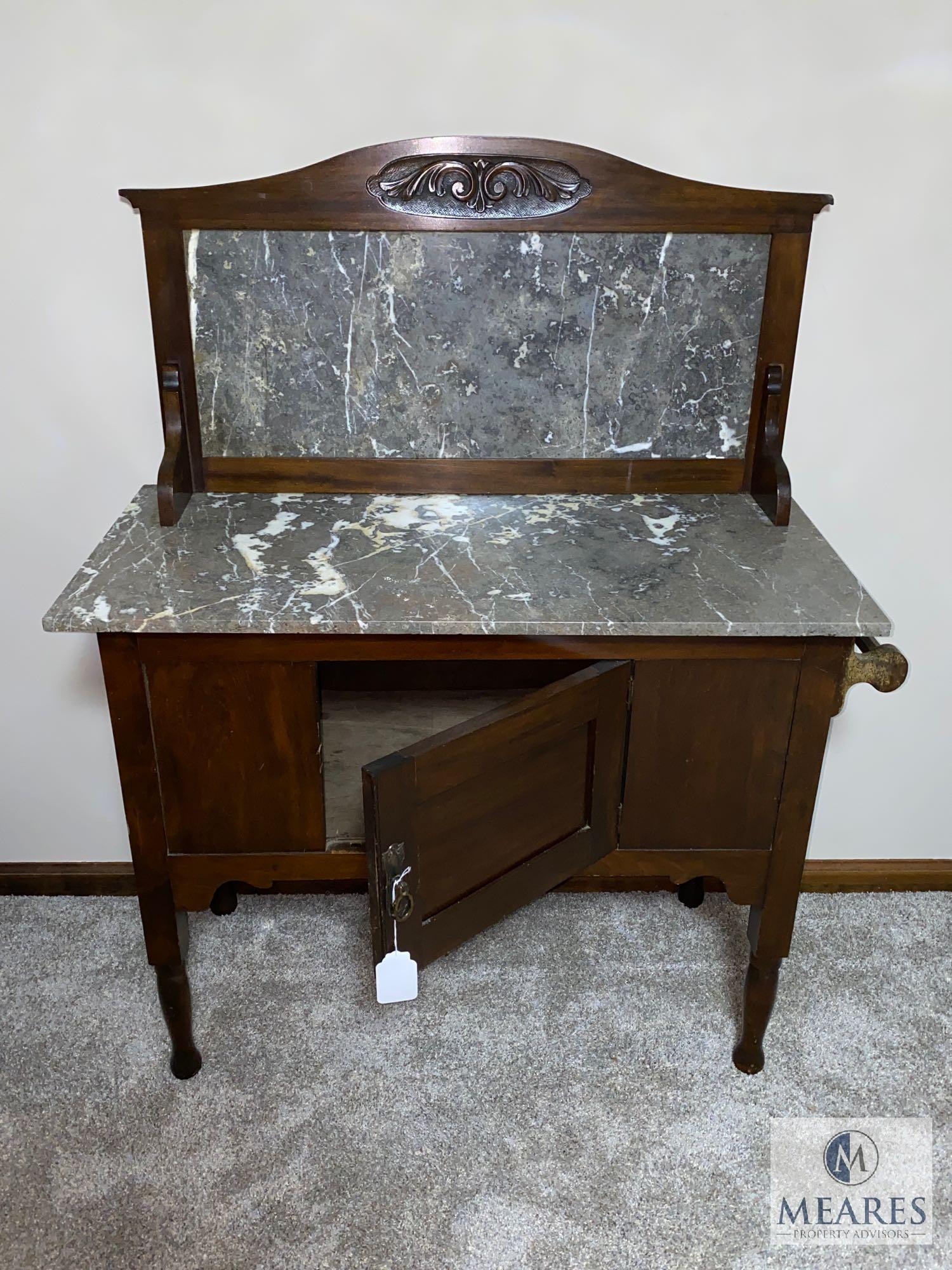Antique Wood and Marble Washstand
