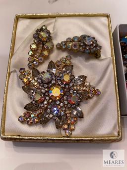 Two Vintage Brooch and Earring Jewelry Sets