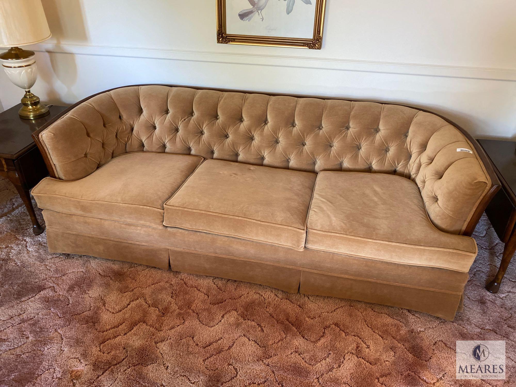 Vintage Broyhill Curved Back Sofa with Wood Accents