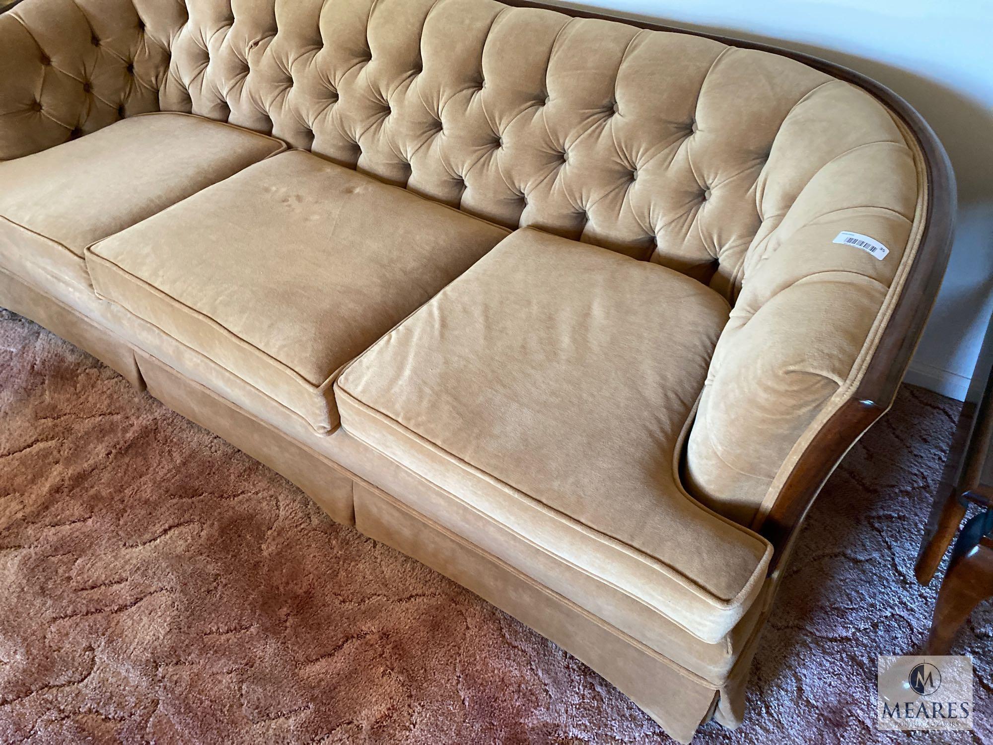 Vintage Broyhill Curved Back Sofa with Wood Accents