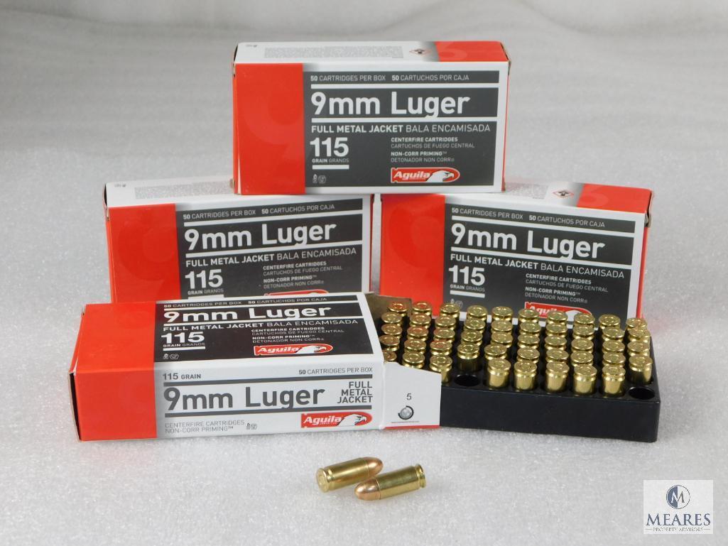 200 Rounds Aguila 9mm Ammo. 115 Grain FMJ (4 Boxes Of 50)