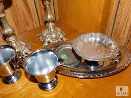 Lot of Silver Plated & Silver Tone Items - Candle Sticks, Platter, Bowl, and more