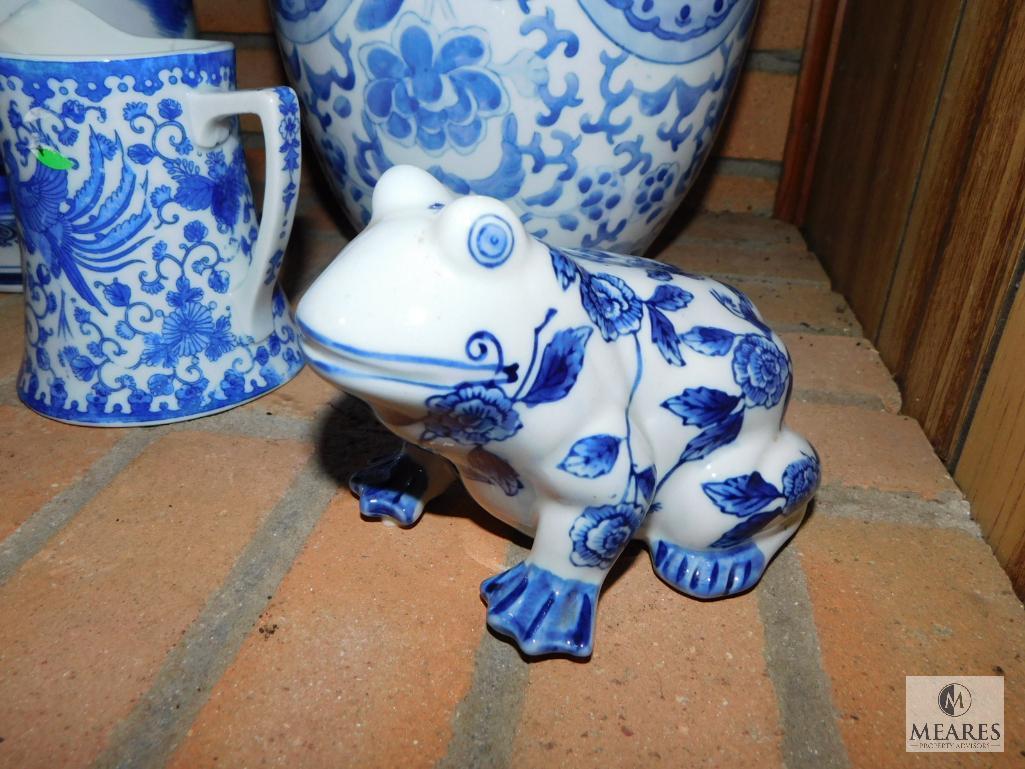 Lot of Blue & White Porcelain - Vase, Urn, Pitcher & Frog