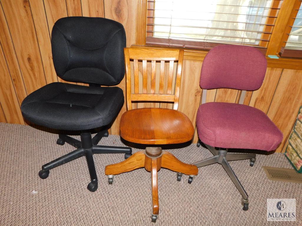 Lot of 3 Assorted Office Desk Chairs includes 1 Wooden & 2 Upholstered