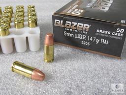 50 Rounds Blazer 9mm Luger 147 Grain FMJ Ammo Brass Case