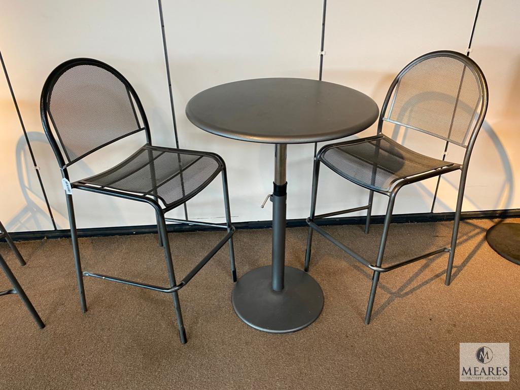 Metal Height-Adjustable Pub Table with Pair of Matching Metal Chairs