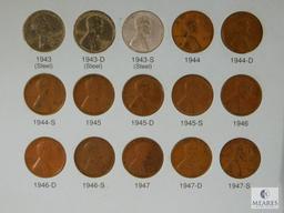 1941-1958 Lincoln Wheat Cent Set Missing only 1956-D, Has 3 WWII Steels