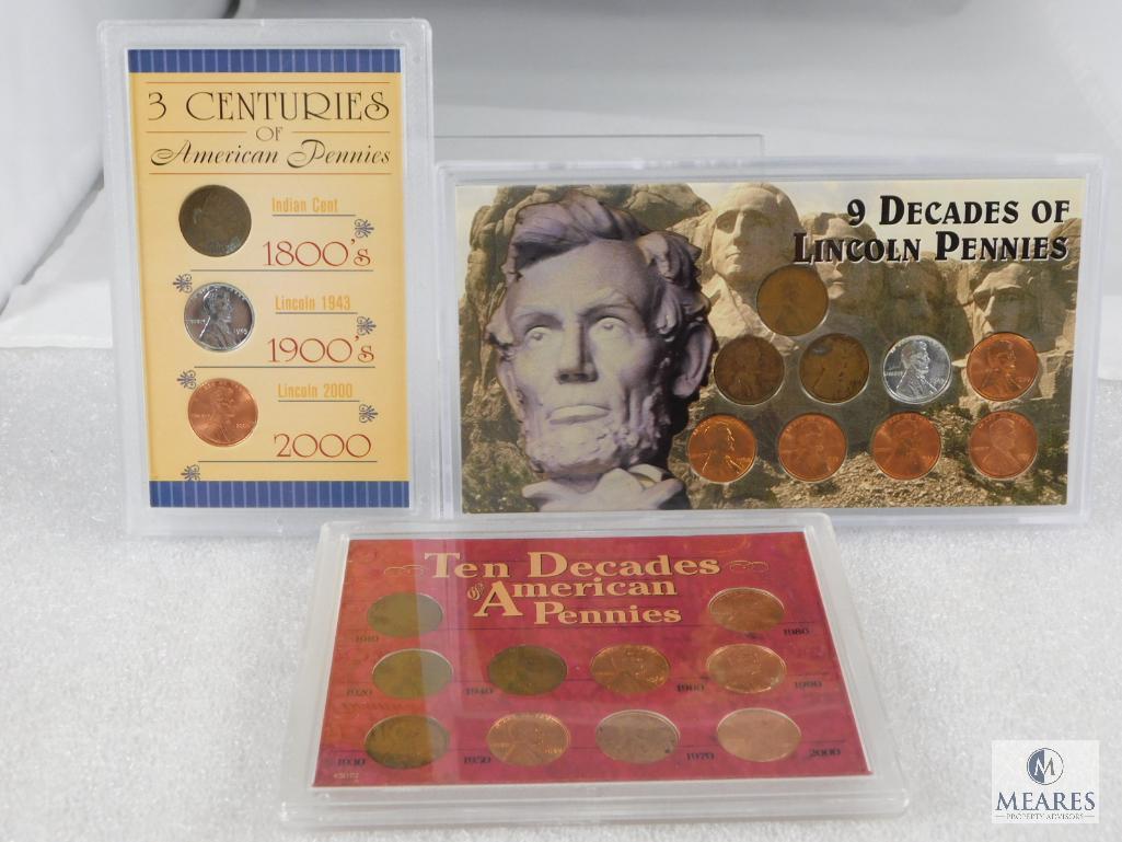 3 Lincoln Cent Sets 9 Decades of Lincolns, 10 Decades of American Pennies & 3 Centuries