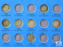 1946-1978 Roosevelt Dime Partial Set with 33 Silver Dimes, Many BU and Has Key 1955-P-D-S