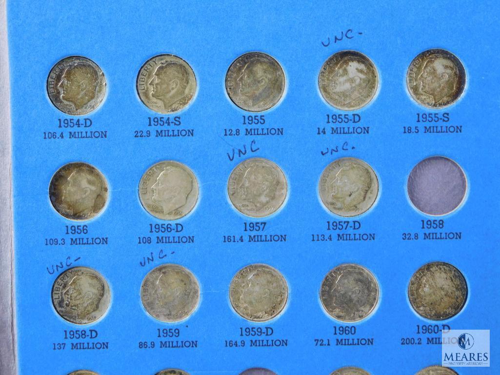 1946-1978 Roosevelt Dime Partial Set with 33 Silver Dimes, Many BU and Has Key 1955-P-D-S