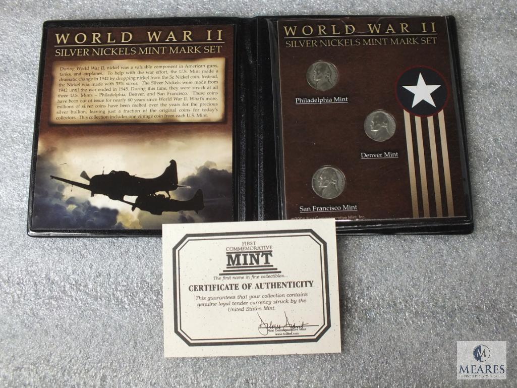 Two Nickel Sets: Type Set of 20th & 21st Centuries & WWII P-D-S Silver Set in Display Folders