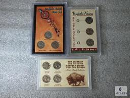 Three Different Buffalo Nickel Sets in Display Cases