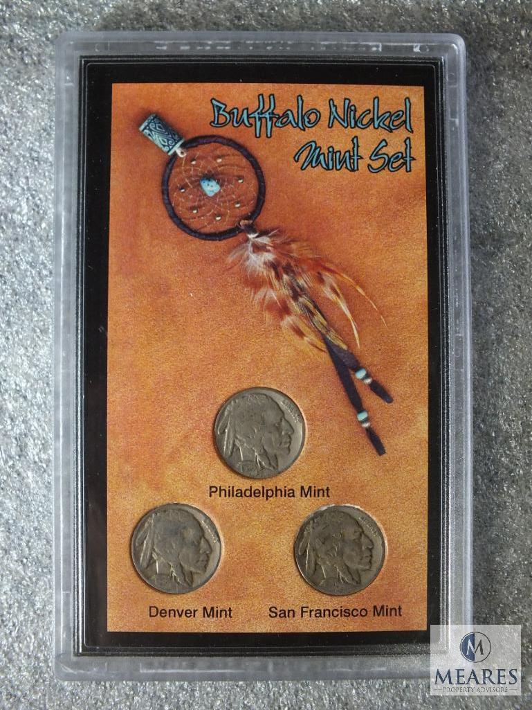 Three Different Buffalo Nickel Sets in Display Cases