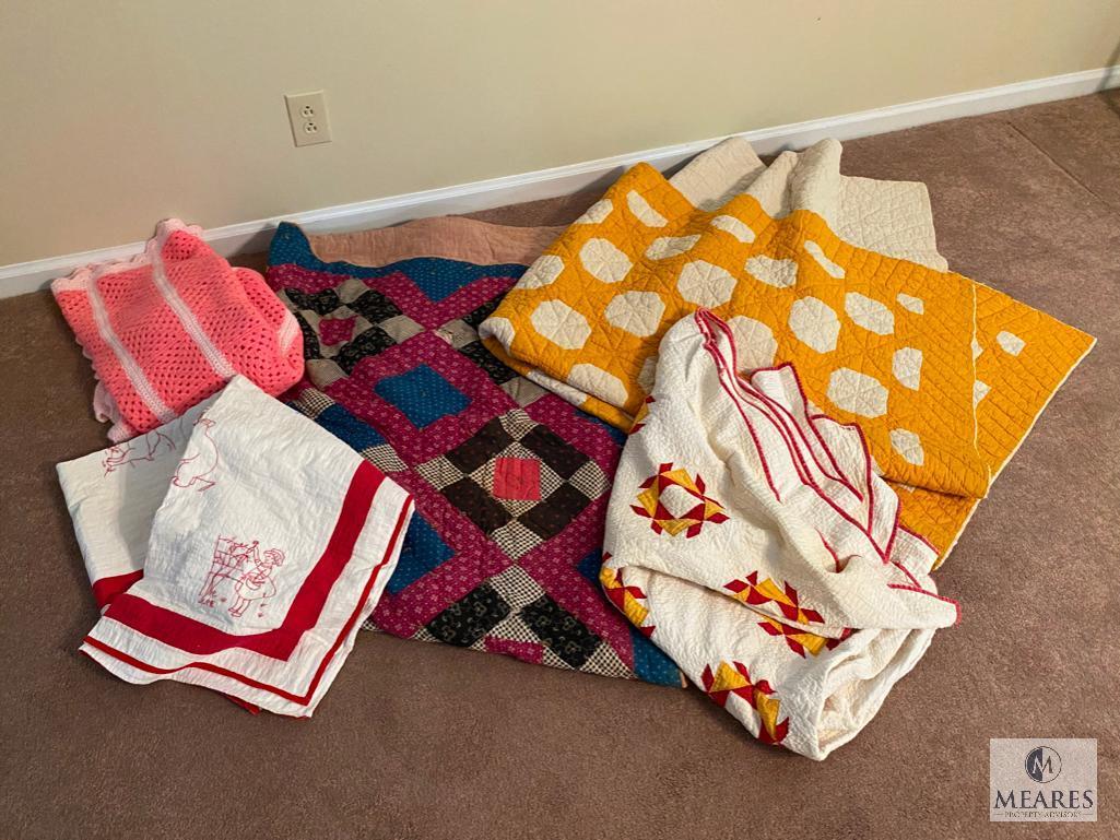 Lot of Vintage Homemade Quilts and Afghans
