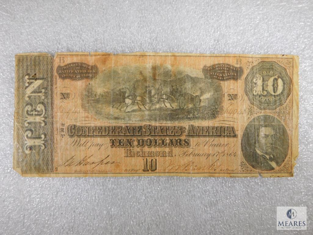 Confederate States of American $10 Note - Hand Ink Signatures and Numbering