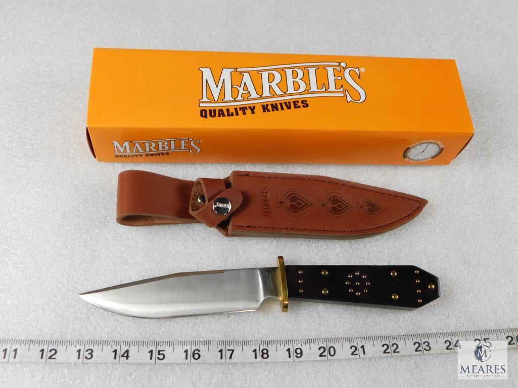 New Marbles MR200 Fixed Blade Knife Wooden Handle w/ Leather Sheath