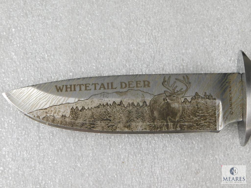 Big Game Hunting Daggers Whitetail Deer Fixed Blade Knife Damascus & Engraved Blade