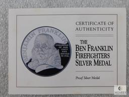 US Mint Ben Franklin Firefighters Silver Medal - Proof Silver Medal