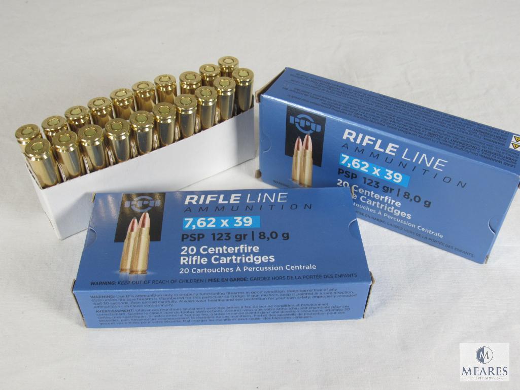 40 Rounds PPU Rifle Line 7.62x39 123 Grain Ammo