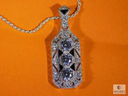 Sterling And CZ Antique Style Pendant And Chain.