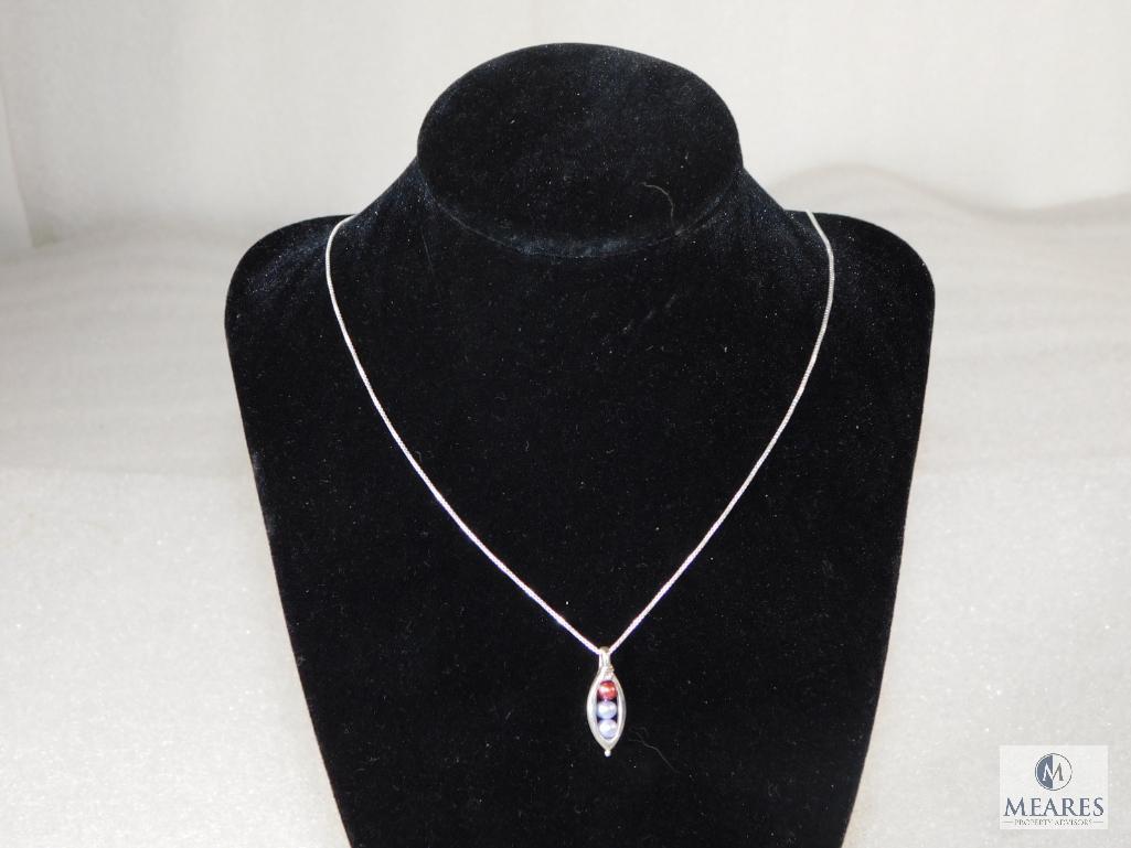 Sterling Necklace And Freshwater Pearls Pendant.