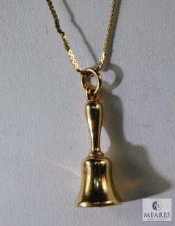 14K Yellow Gold Necklace and Bell Pendant.