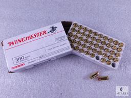 50 Rounds Winchester .380 ACP Ammo. 95 Grain FMJ