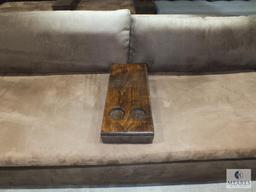 Brown Microfiber Contemporary Style Sofa with Wood Armrest