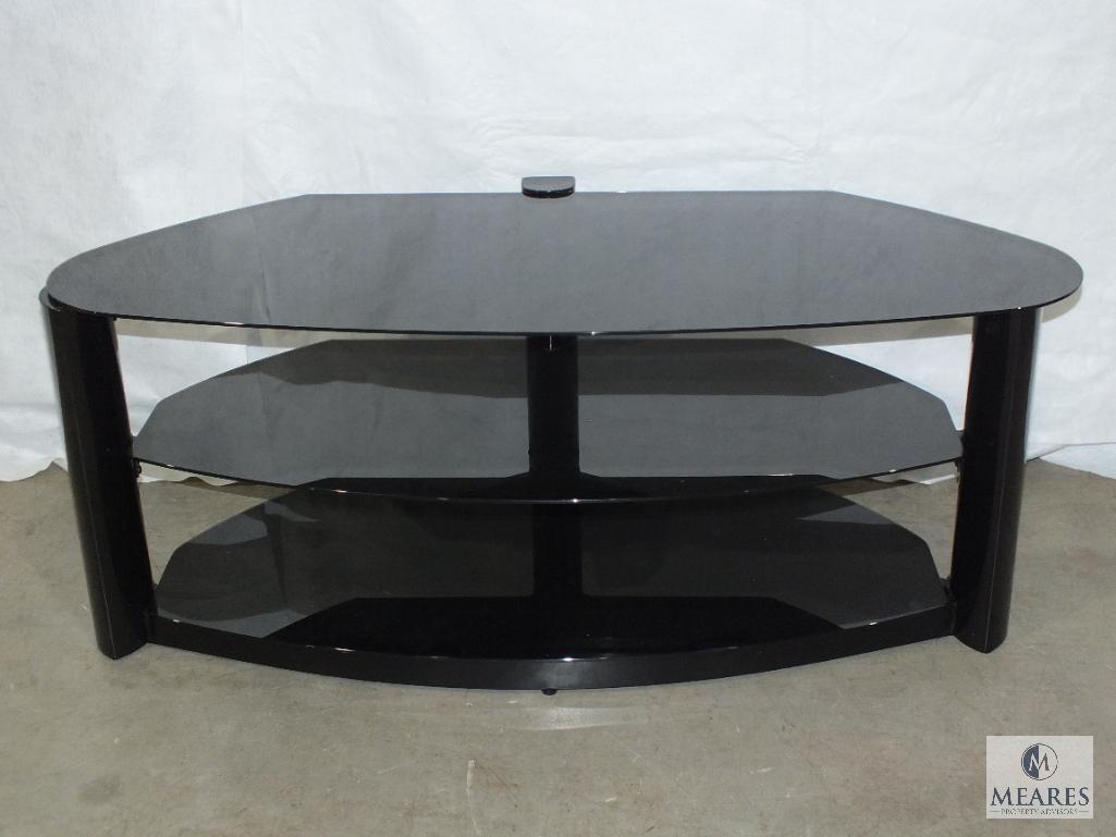 Three-tier Black Metal and Glass Entertainment Table