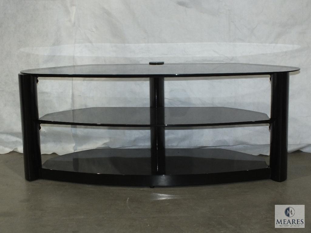 Three-tier Black Metal and Glass Entertainment Table