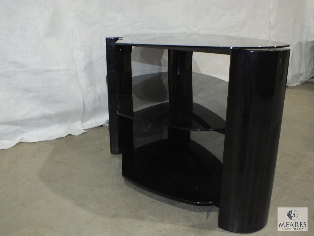 Three-tier Black Metal and Glass Entertainment Table