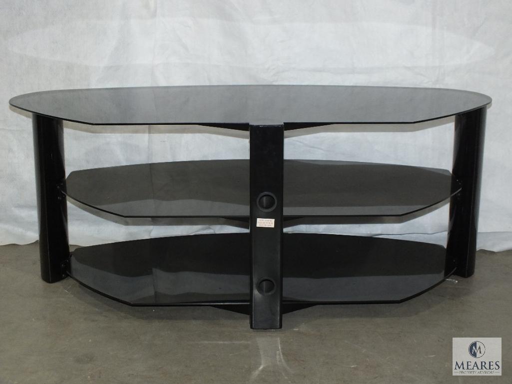 Three-tier Black Metal and Glass Entertainment Table