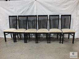 Set of Six Black Acrylic Dining Chairs with Tan and Beige Zebra Upholstered Cushions