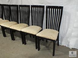 Set of Six Black Acrylic Dining Chairs with Tan and Beige Zebra Upholstered Cushions