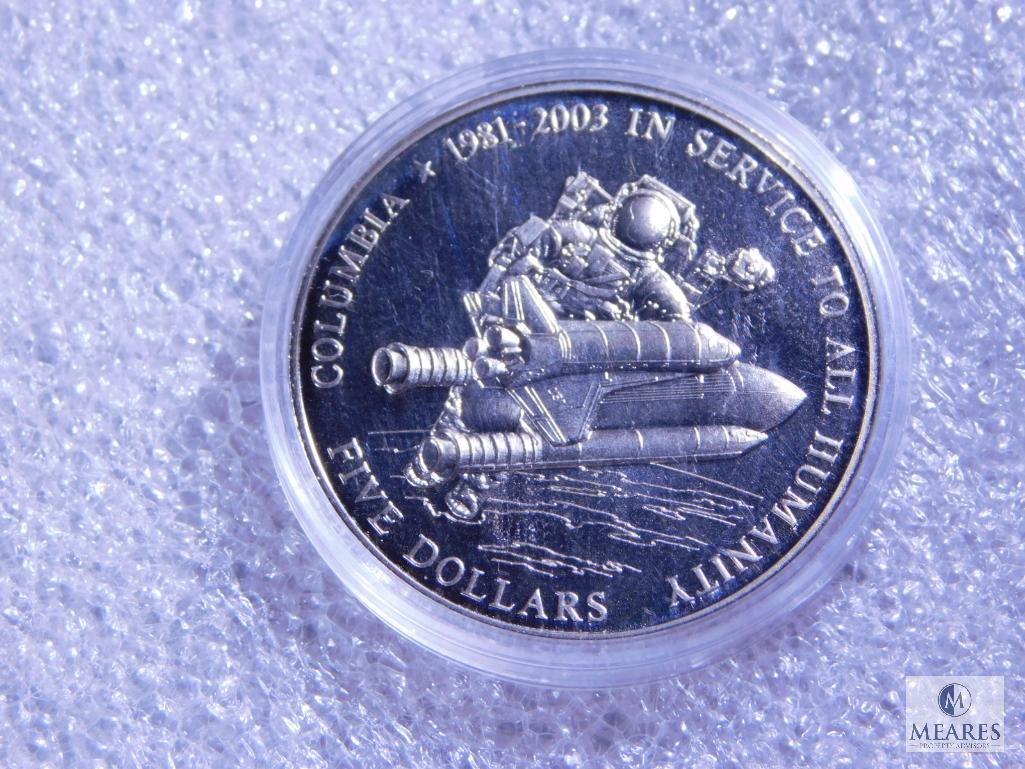 Four 2003 Liberia $5.00 Proof Coins Commemorating Space Shuttle Columbia