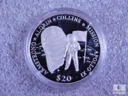 Two 2000 $20 Liberia Proof Coins Commemorating Apollo XI & Apollo XIV
