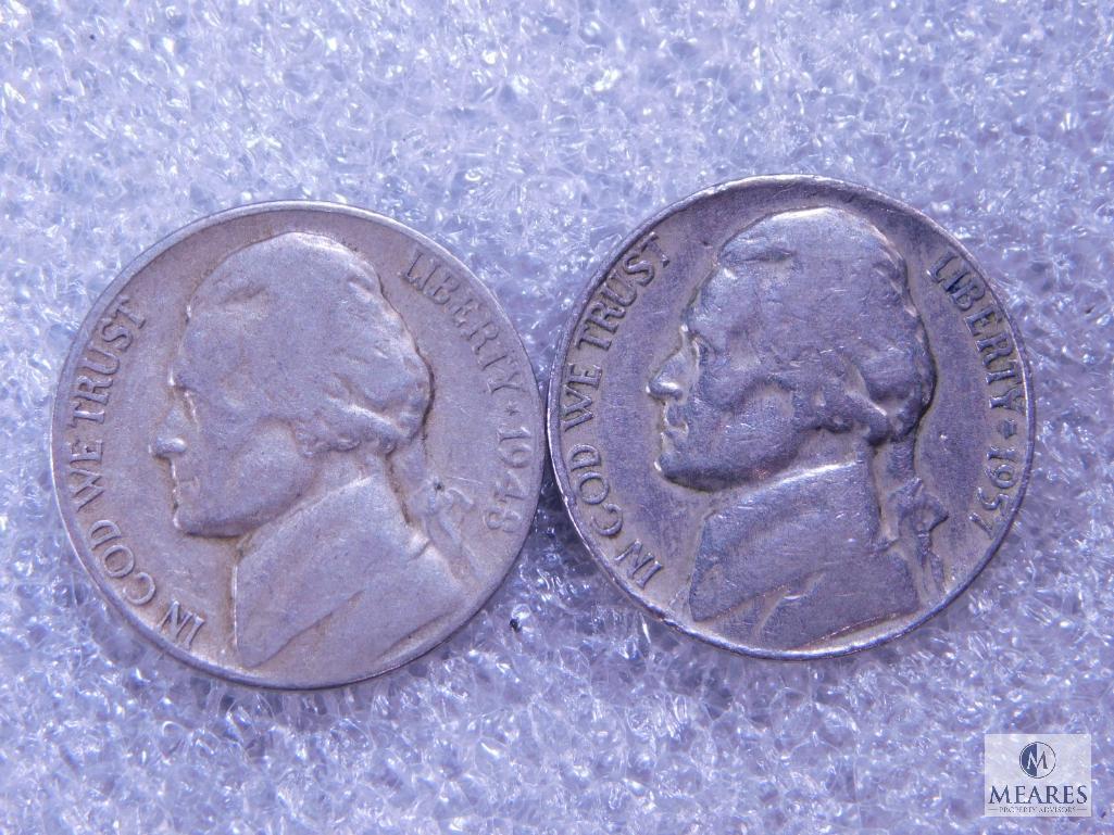 12 Jefferson Nickels - Two in 30s, Seven in 40s, Three in 50s