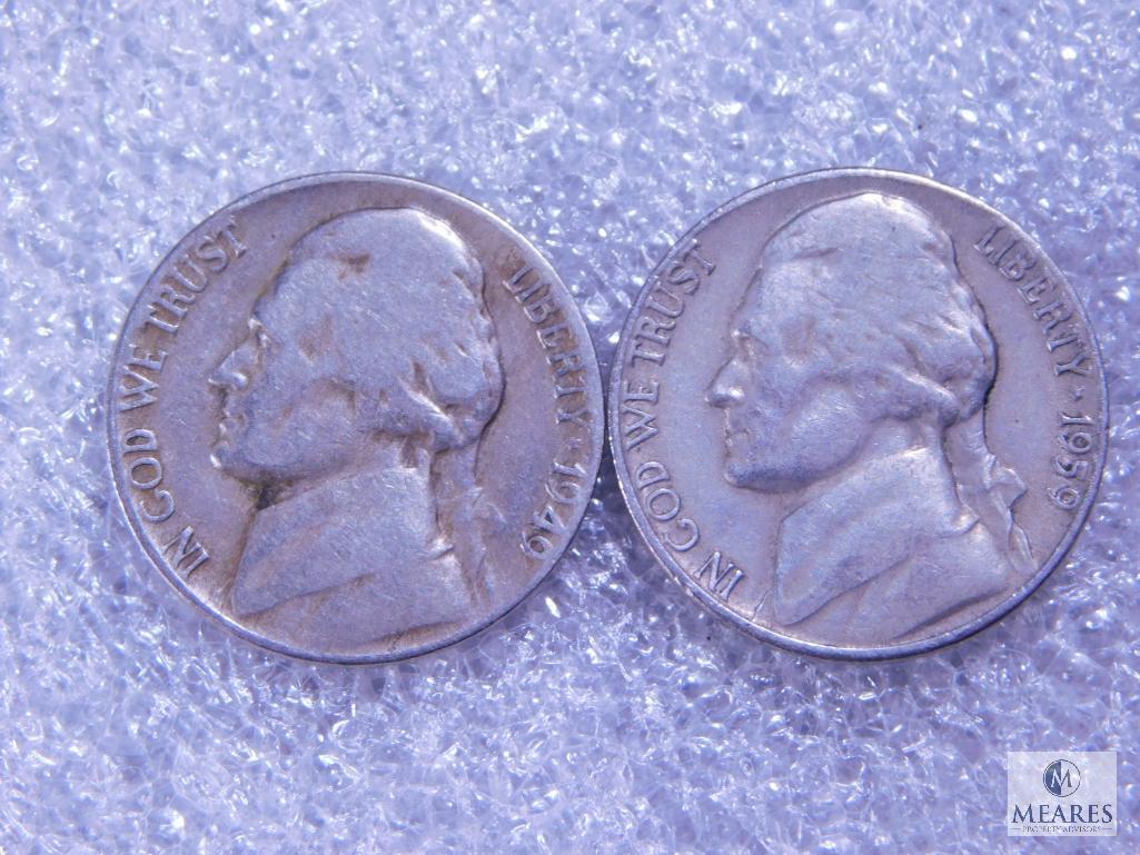 12 Jefferson Nickels - Two in 30s, Seven in 40s, Three in 50s