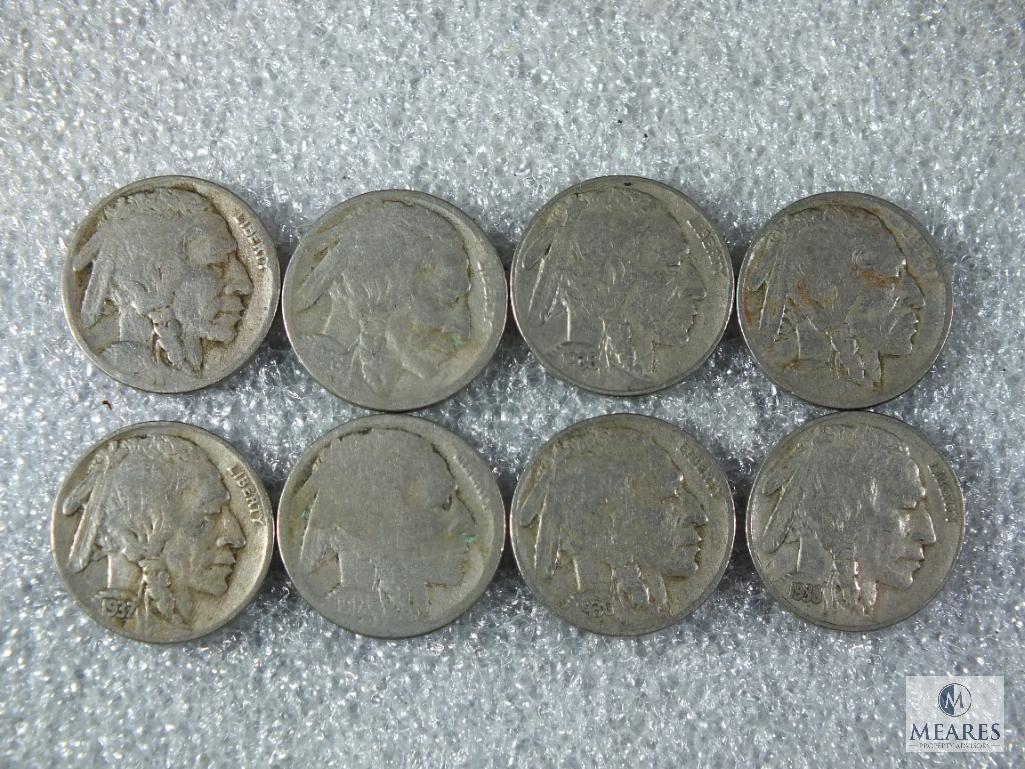 Lot of Eight Assorted Buffalo Nickels