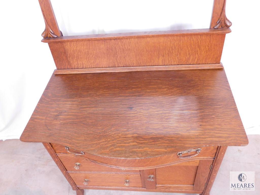 Antique Tiger Oak Wash Stand with Mirror